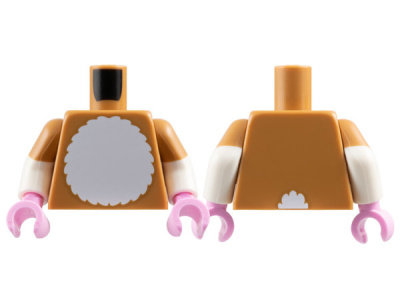 Torso White Furry Chest and Tail on Back Pattern / White Arms with Molded Medium Nougat Short Sleeves Pattern / Bright Pink Hands, 973pb5913c01 Medium Nougat N