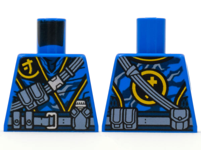 Torso Tunic, Yellow Ninjago Logogram Letter J, Dark Bluish Gray Belts and Pouches Pattern, 973pb4213 Blue U
