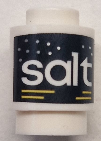 Brick, Round 1 x 1 with Yellow Lines and White 'salt' and Spots on Black Background Pattern, 3062pb076