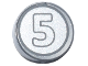 Tile, Round 1 x 1 with Dark Bluish Gray Outlined Number 5 on Silver Background Coin Pattern, 98138pb174  
