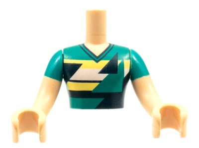 Torso Mini Doll Man Dark Turquoise Shirt with Dark Blue Triangles Pattern, Light Nougat Arms with Hands with Dark Turquoise Sleeves, FTMpb056c01 Light nougat U