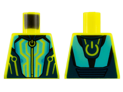 Torso Jumpsuit, Circuitry on Dark Blue and Medium Azure Panels, Computer Power Symbol Pattern, 973pb5008 Neon Yellow U