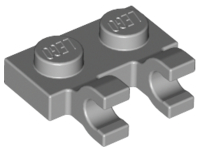 Plate, Modified 1 x 2 with 2 U Clips (Horizontal Grip), 60470 Light Bluish Gray N