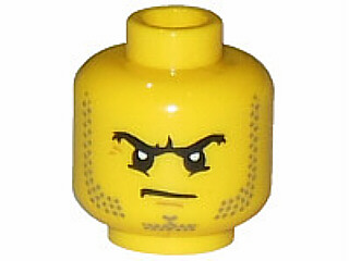Голова Lego Minifigure, Head Beard Stubble, Black Angry Eyebrows and Scowl, White Pupils Pattern - Hollow Stud 3626cpb0894