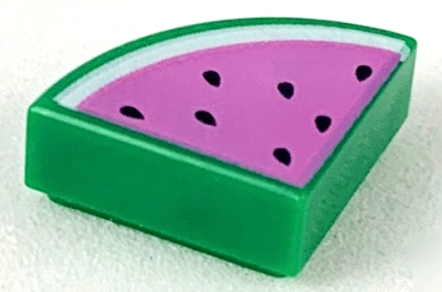 Tile, Round 1 x 1 Quarter with Dark Pink Watermelon Pattern, 25269pb005 Green U