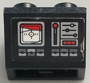 Slope, Inverted 45 2 x 2 with Flat Bottom Pin with Control Panel with Buttons, Lights, Lever and White Screen with Crosshairs Pattern (Sticker) - Set 75096, 3660pb029 Black U