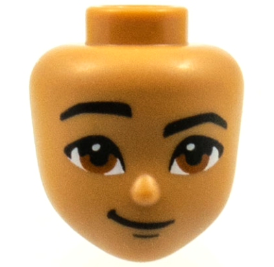 Mini Doll, Head Friends with Black Thick Eyebrows, Right Raised, Reddish Brown Eyes, Chin Dimple, and Lopsided Grin Pattern, 69676 Medium Nougat U