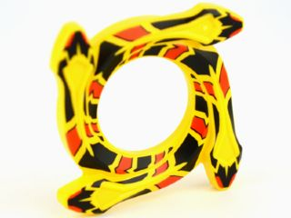 Ring 4 x 4 with 2 x 2 Hole and 4 Snake Head Ends and Red and Black Scales Snake Pattern (Ninjago Spinner Crown), 98342pb04 Yellow U