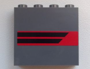 Panel 1 x 4 x 3 with Side Supports - Hollow Studs with Two Black Horizontal Stripes on Red Background Pattern Model Left Side (Sticker) 60581pb019L Used
