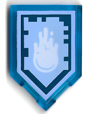 Деталь LEGO Щит (плитка) Lego 22385pb119 Tile, Modified 2 x 3 Pentagonal with Nexo Power Shield Pattern - Yeti Sneeze U Trans-Dark Blue