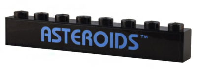Brick 1 x 8 with Medium Blue 'ASTEROIDS' Pattern (Sticker) - Set 10306, 3008pb179 Black N