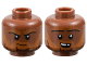 Minifigure, Head Dual Sided Dark Orange Eyebrows and Beard with Dark Red Highlights, Frown / Open Mouth Smile with Top Teeth Pattern, 3626pb3670  