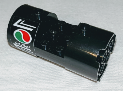 Cylinder 3 x 6 x 2 2/3 Horizontal - Square Connections with Octan Logo and 'Jet Fuel' Pattern Model Left Side (Sticker) - Set 60178, 93168pb06L Black U