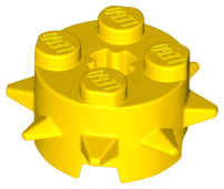 Brick, Round 2 x 2 with Spikes and Axle Hole 27266 Yellow N