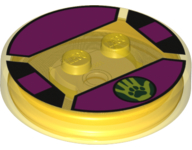 Dimensions Toy Tag 4 x 4 x 2/3 with 2 Studs and Trans-Orange Bottom with Paw Print and Lime Hand in Dark Green Circle on Magenta Background Pattern (Beast Boy), 18605c02pb10 Trans-Yellow U
