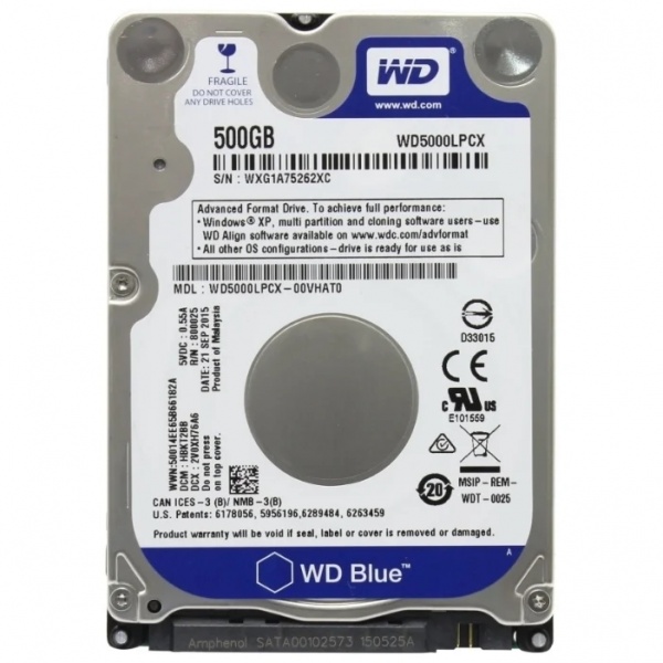 Жесткий диск HDD 2.5" WD Blue 500Gb WD5000LPZX