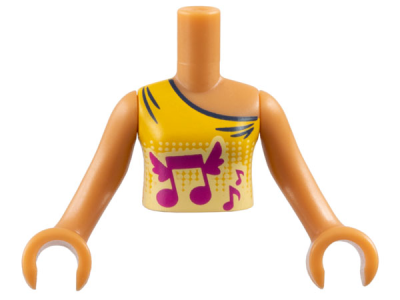Torso Mini Doll Girl Bright Light Orange Vest Top with Winged Music Notes Pattern, Medium Nougat Arms with Hands, FTGpb180c01 Medium Nougat U
