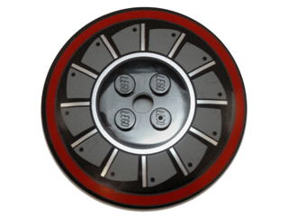 Dish 6 x 6 Inverted (Radar) - Solid Studs with Dark Red Circle and Dark Bluish Gray and Metallic Silver Fan Blades Pattern, 44375bpb04