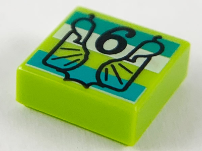 Tile 1 x 1 with Black '6', Dark Turquoise and White Stripes Pattern, 3070pb173 Lime U