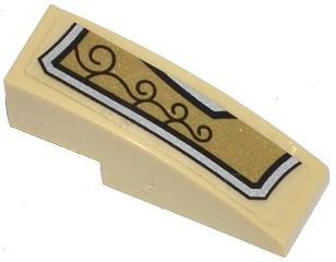 Lego Slope, Curved 3 x 1 with Gold and Silver Armor Plate with 4 Black Swirls Pattern Model Left Side (Sticker) 50950pb070L