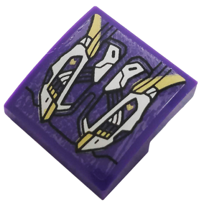 Slope, Curved 2 x 2 x 2/3 with Gold and Silver Mechanical Pattern (Sticker) - Set 76144, 15068pb221 Dark Purple U