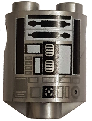 Brick, Round 2 x 2 x 2 Robot Body with Bottom Axle Holder (x Shape / + Orientation) with Black and White Pattern (SW R2-Q2), 30361cpb013 Flat Silver U