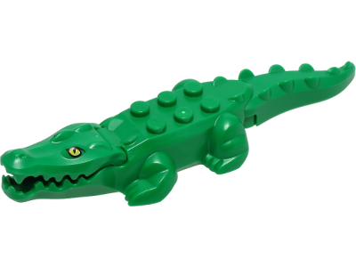 Alligator / Crocodile with 20 Teeth with Yellow Eyes without White Glints Pattern with Light Bluish Gray Technic, Pin 1/2, 18904c04pb01 Green N