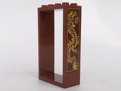 Door, Frame 2 x 4 x 6 with Gold Dragon Pattern Model Left Side (Sticker) - Set 70617, 60599pb01L Reddish Brown U