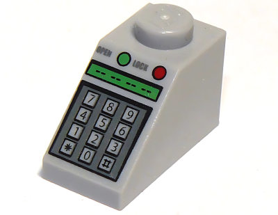Деталь LEGO Lego Slope 45 2 x 1 with Number Keypad, 'OPEN', 'LOCK', and Green and Red Buttons Pattern 3040pb010 U
