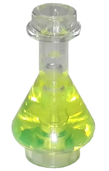 Деталь LEGO Minifigure, Utensil Bottle, Erlenmeyer Flask with Molded Trans-Neon Green Fluid Pattern 93549pb03 