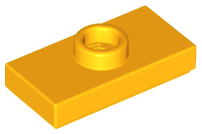 Plate, Modified 1 x 2 with 1 Stud with Groove and Bottom Stud Holder (Jumper), 15573 Bright Light Orange N