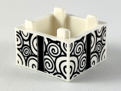 Container, Box 2 x 2 x 1 - Top Opening with Flat Inner Bottom with Black Spirals and Gift Wrap Ribbon Pattern, 35700pb03 White U