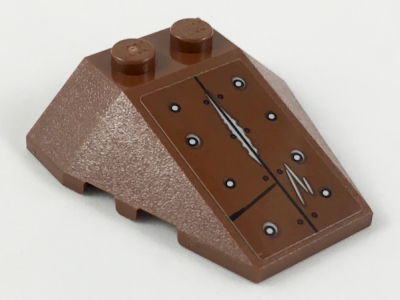 Wedge 4 x 4 Triple with Stud Notches with Silver Rivets, Scratches, and Exposed Metal Pattern (Sticker) - Set 70827, 48933pb031 Reddish Brown U