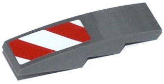 Деталь LEGO Slope, Curved 4 x 1 with Red and White Danger Stripes Thick Pattern (White Corners) Model Right Side 61678pb072R