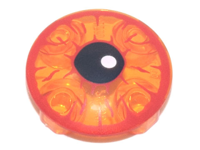 Plate, Round 2 x 2 with Rounded Bottom (Boat Stud) with Red Rimmed Bloodshot Eye, Black Pupil with White Glint Pattern, 2654pb019 Trans-Orange U