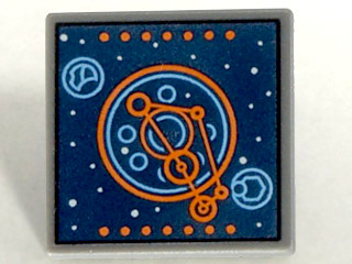 Road Sign 2 x 2 Square with Open O Clip with Blue and Orange Space Screen Pattern, 15210pb008 Dark Bluish Gray N
