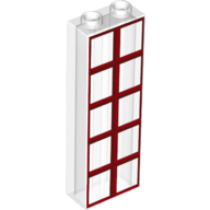 Brick 1 x 2 x 5 with Red and Dark Red Window Pane Pattern, 2454pb269 Trans-clear U