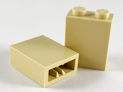 Brick 1 x 2 x 2 with Inside Axle Holder, 3245b Tan U