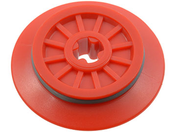 Train Wheel RC, Spoked with Technic Axle Hole and Rubber Friction Band, 55423c01 Red U