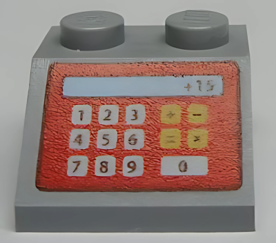Деталь LEGO Lego Slope 45 2 x 2 with Red Cash Register and '+15' Pattern 3039pb062 N