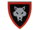 Minifigure, Shield Triangular Short with Silver Wolfpack Almond Eyes, Red Border around Black Background Pattern, 3846pb077  