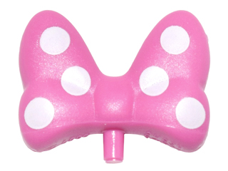 Minifigure, Bow Large with Small Pin with White Polka Dots on Front and Back Pattern, 24634pb01 Dark Pink U