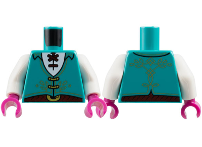 Torso Vest with Gold Filigree and Clasps, White Shirt with Dark Red Laces and Belt with Buckle Pattern / White Arms / Magenta Hands, 973pb5814c01 Dark Turquoise N