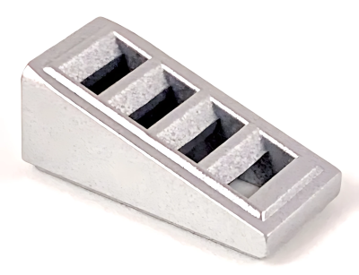 Деталь LEGO Slope 18 2 x 1 x 2/3 with Grille 61409 (18863, 67119) Metallic Silver U