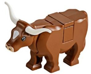 Деталь Lego Корова Cow with Light Nougat Muzzle and White Spot on Head Pattern with Long Horns (Tile on Top) 64452pb01c02