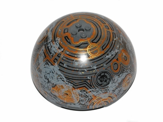 Cylinder Hemisphere 11 x 11, Studs on Top with Black, Gold, Light Bluish Gray, and Orange Planet Pattern (SW Coruscant), 98107pb05