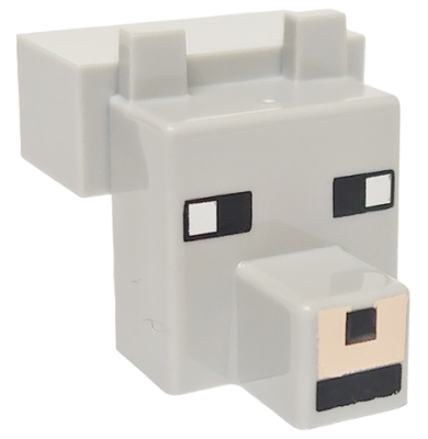 Creature Head Pixelated with Snout with Black and White Eyes Small, Light Nougat Muzzle Pattern (Minecraft Wolf), 20308pb03 Light Bluish Gray U