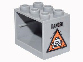 Container, Cupboard 2 x 3 x 2 - Hollow Studs with White Skull and Crossbones in Orange Triangle and Black 'DANGER' Pattern Right Side (Sticker) - Set 76050, 4532bpb02R