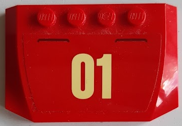 Wedge 4 x 6 x 2/3 Triple Curved with Bright Light Yellow '01' on Red Background Pattern (Sticker) - Set 60215, 52031pb172 Red U