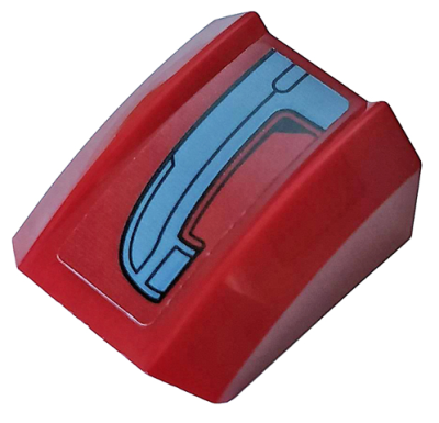 Slope, Curved 2 x 2 Lip with Dark Bluish Gray Armor Plate Pattern Model Left Side (Sticker) - Set 76104, 30602pb106L Dark Red U
